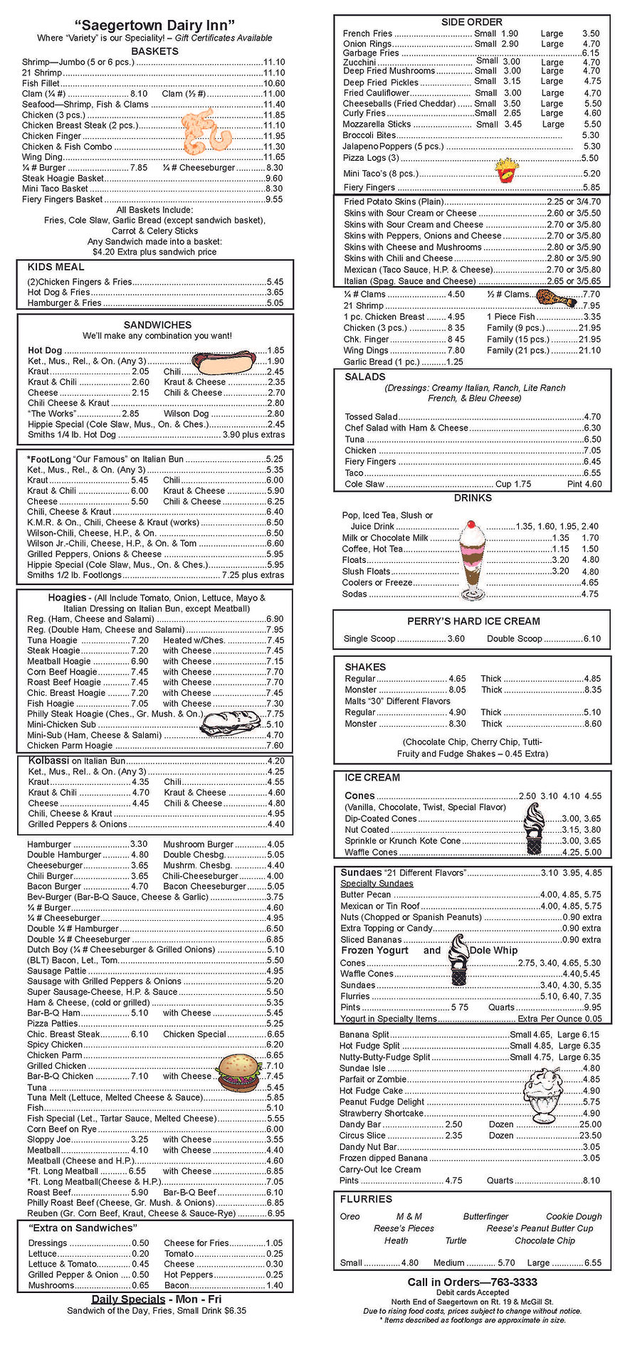 Dairy Inn Menu